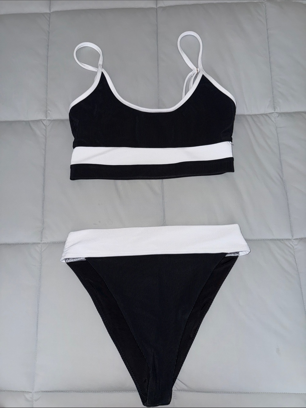 Beach Riot Black and White Ribbed Bikini Set